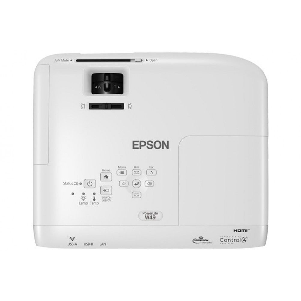 PROYECTOR PORTÁTIL EPSON POWERLITE W49 3LCD, WXGA 1280 X 800, 3800 LÚMENES, INALÁMBRICO, BLANCO V11H983020