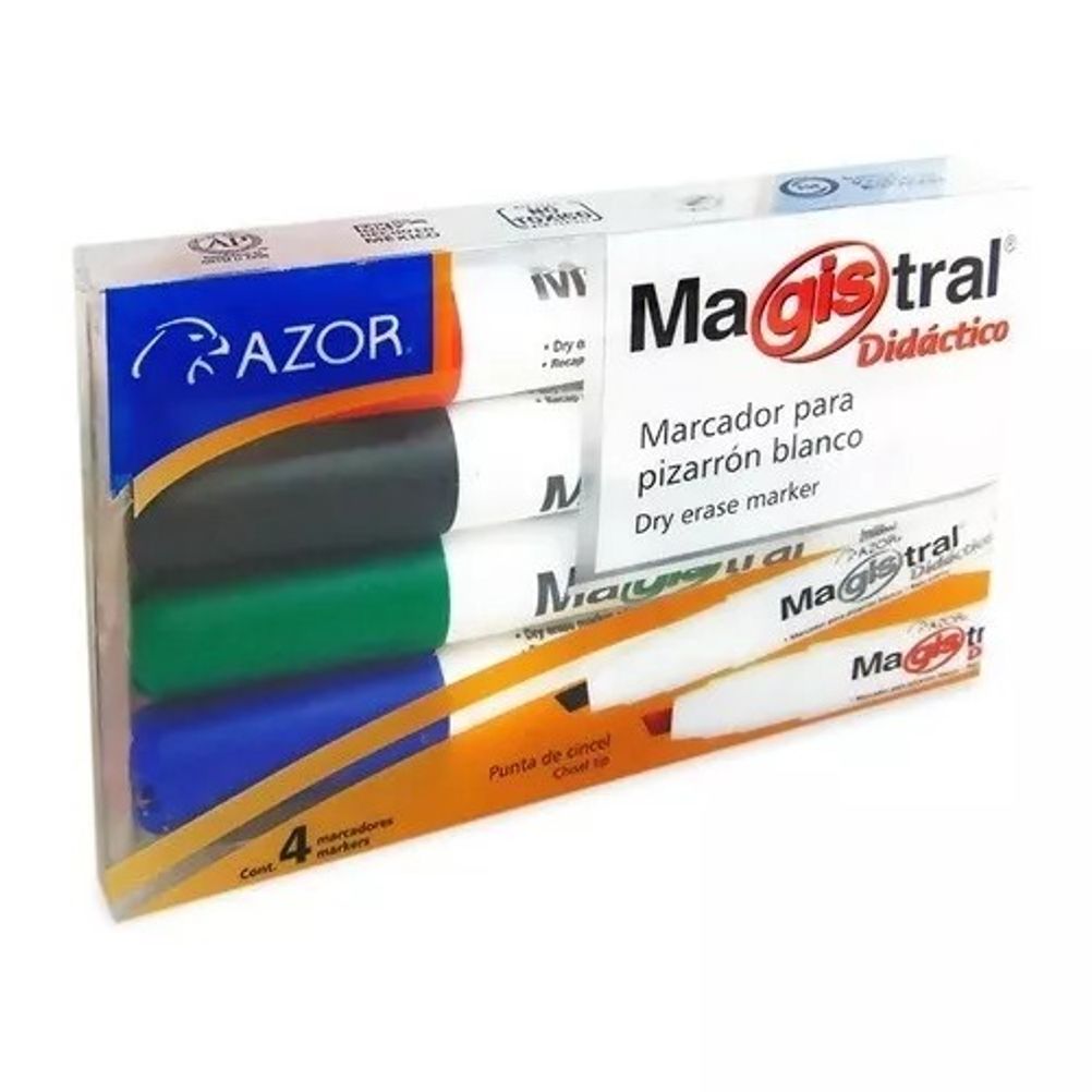 Marcador Azor Magistral Didáctico Punta de Cincel 0,7 mm (Colores, 4 Piezas).X