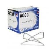 Acco Clip Mariposa Gigante, 12 Clips, Plata