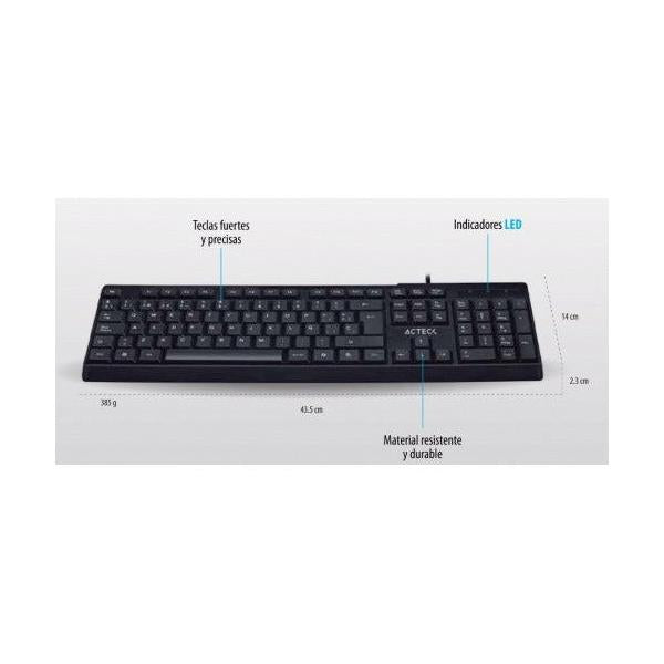 Teclado Acteck AC-928946, Alámbrico, USB, Negro (Español)