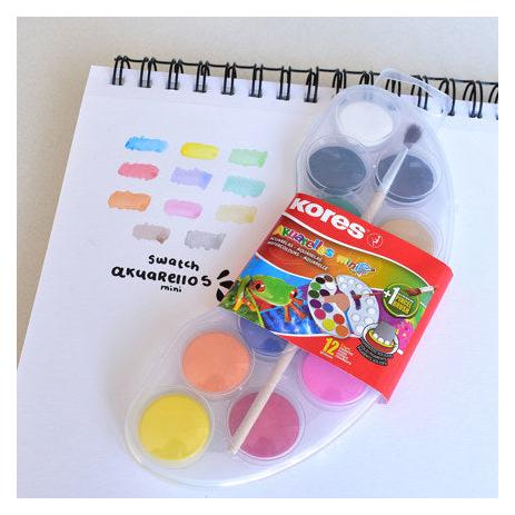 SET DE ACUARELAS MINI KORES 12 PASTILLAS CON PINCEL