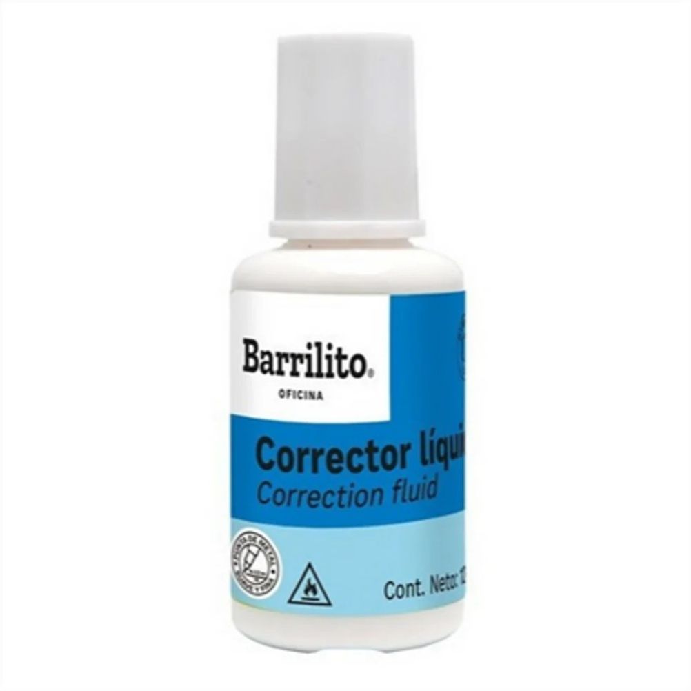 Corrector Líquido Barrilito CL12 Tipo Pluma 8ml Secado Rapido Punta Metálica Color Blanco