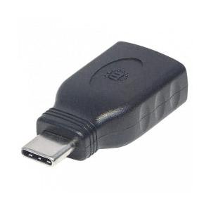 Manhattan Adaptador USB C Macho - USB A Hembra, Negro