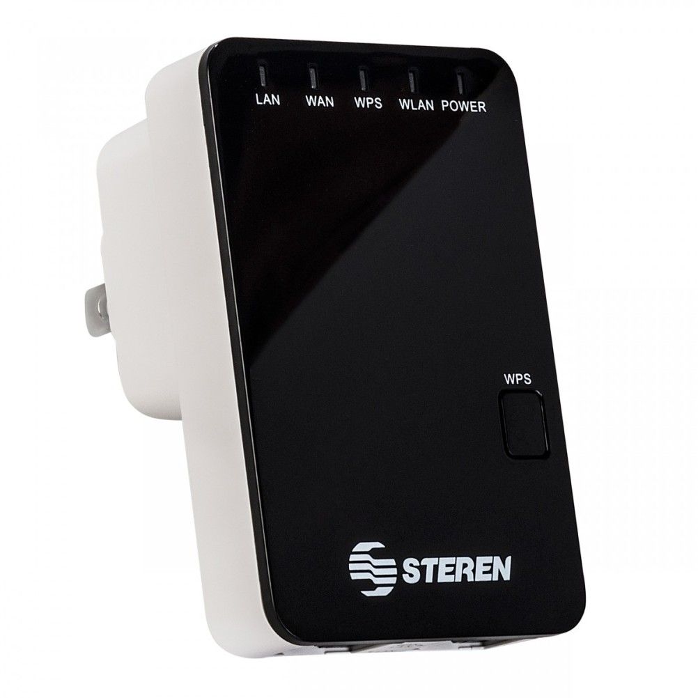 Repetidor de Señal y Punto Acceso Steren COM-818 2 Puertos RJ-45, Inalámbrico Wifi 300 Mbit/s 11 Canales Negro
