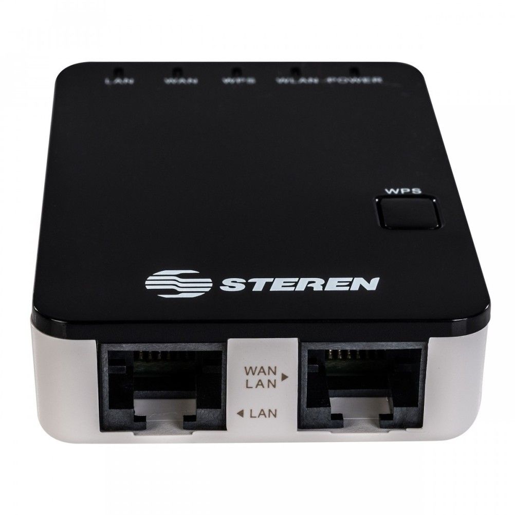 Repetidor de Señal y Punto Acceso Steren COM-818 2 Puertos RJ-45, Inalámbrico Wifi 300 Mbit/s 11 Canales Negro