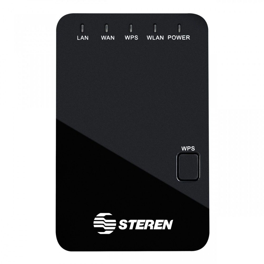 Repetidor de Señal y Punto Acceso Steren COM-818 2 Puertos RJ-45, Inalámbrico Wifi 300 Mbit/s 11 Canales Negro
