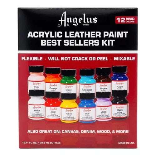 Kit Pinturas Acrílicas Para Cuero Angelus 12 Colores Básicos