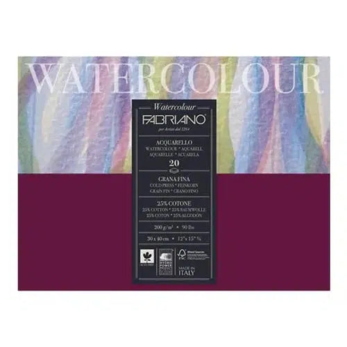 Block Fabriano Acuarela Watercolour 200g 24 X 32 Cm 20 Hojas