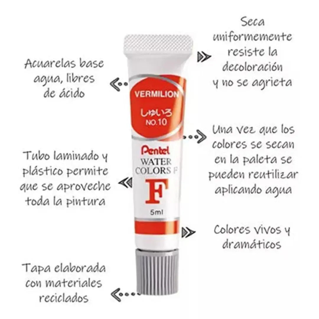 Acuarelas Profesionales Pentel Arts Estuche 18 Colores 5 Ml