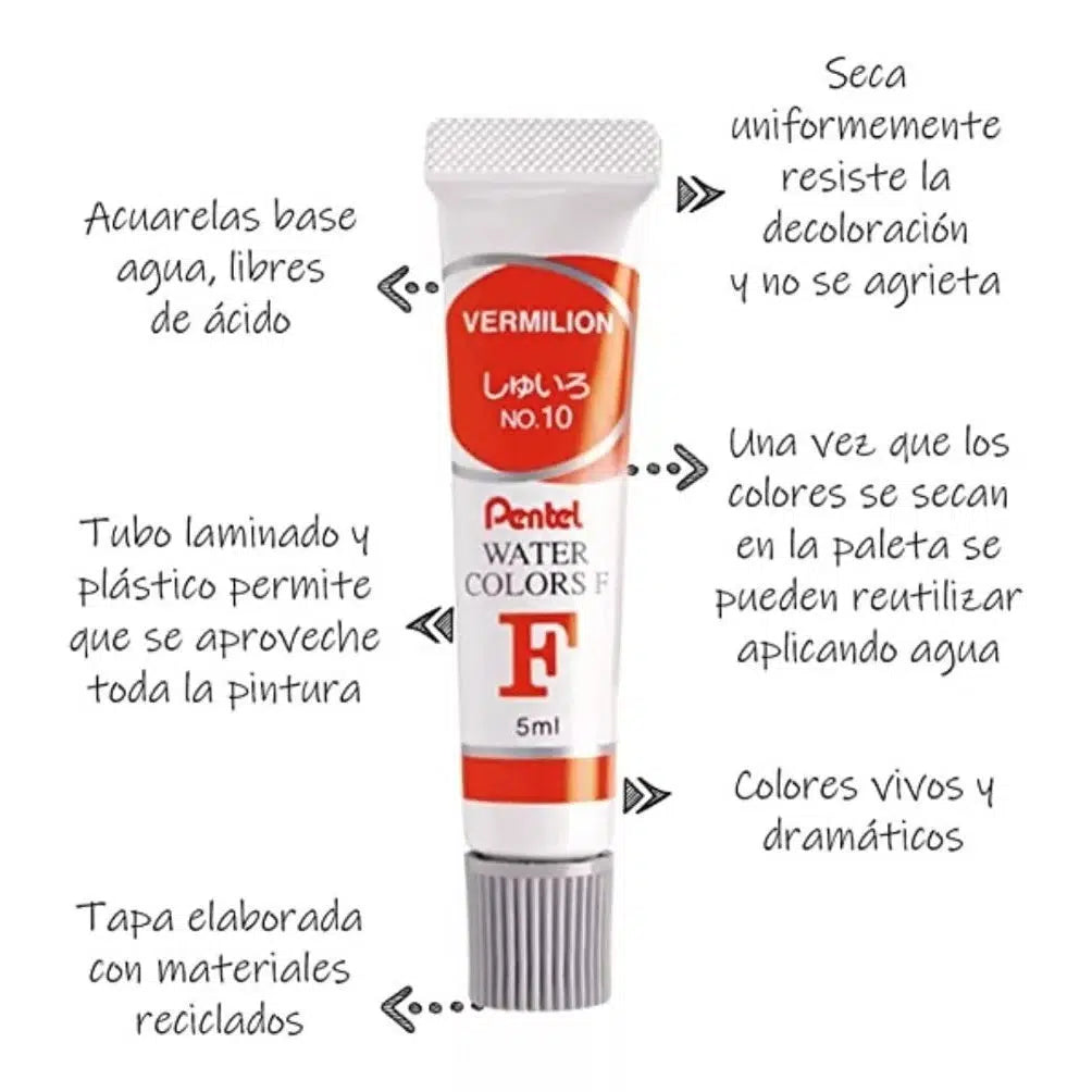 Acuarelas Profesionales Pentel Arts Estuche 12 Colores 5 Ml