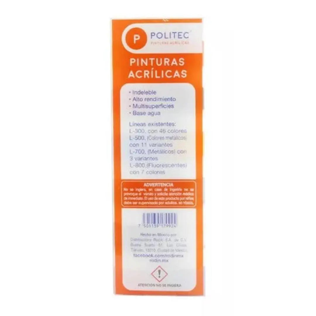 Kit Pintura Acrílica Politec 12 Colores 10 Ml C/u y Pincel