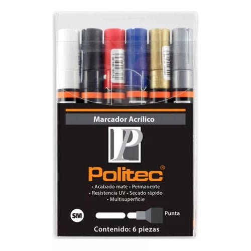 Kit Marcadores Acrílicos Politec Acabado Mate 2 Mm 6 Piezas