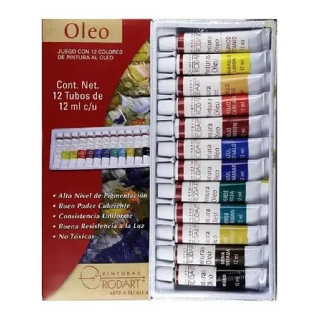 Kit Estuche Pintura Óleo Rodart Arte Tubo 12 Colores 12 Ml