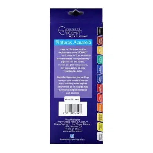 Kit Estuche Pintura Acuarela Rodart Arte 12 Colores 12 Ml