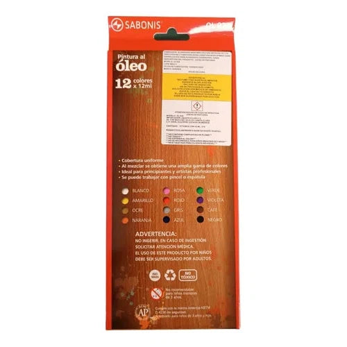 Kit Estuche Pintura Óleo Sabonis Arte Tubo 12 Colores 12 Ml