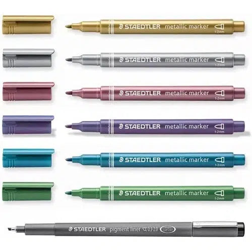Marcador Plumón Metálico Staedtler 6 Colores Y 1 Estilógrafo