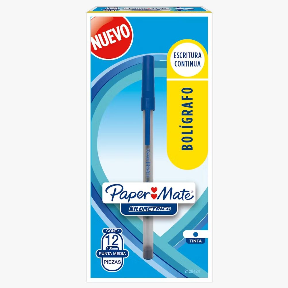 Boligrafo Papermate Kilometrico Economico Punta Media 1.0mm Tinta Color Azul 12 Pieza(s)