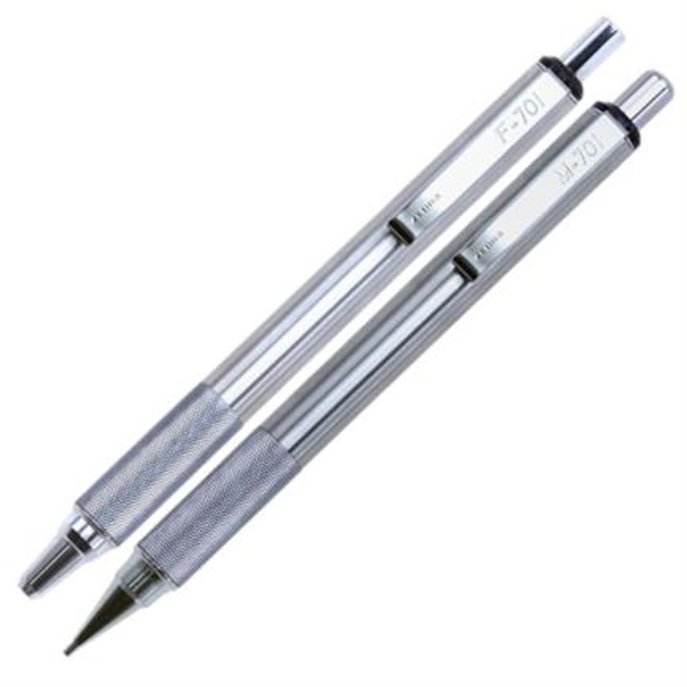 Kit de Bolígrafos Retráctiles Zebra MF-701 Punta Fina 0.7mm Tinta Negra Color Plata 2 Pieza(s)