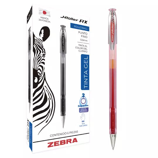 Bolígrafo Zebra J Roller RX 8602 Punto Fino 0.5mm Tinta de Gel Color Rojo 6 Pieza(s)