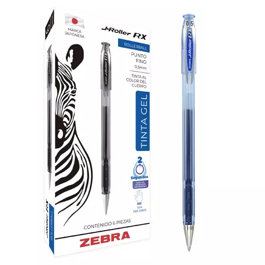 Bolígrafo Zebra J Roller RX 8601 Punto Fino 0.5mm Tinta de Gel Color Azul 6 Pieza(s)