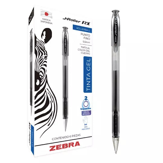 Bolígrafo Zebra J Roller RX Punta Fina 0.5mm Tinta Gel Color Negro 6 Pieza(s)