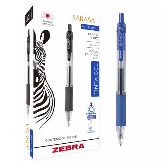 Bolígrafo Retractil Zebra Sarasa 8851 Punto Fino 0.5mm Tinta de Gel Color Azul 6 Pieza(s)