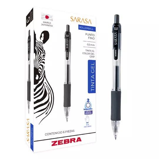 Bolígrafo Retractil Zebra Sarasa 8850 Punto Fino 0.5mm Tinta de Gel Color Negro 6 Pieza(s)