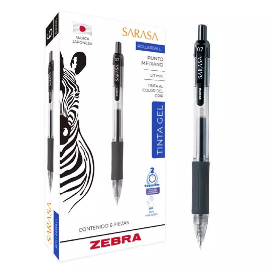 Bolígrafo Retráctil Zebra Sarasa Punta Mediana 0.7m Tinta Gel Color Negro 6 Pieza(s)