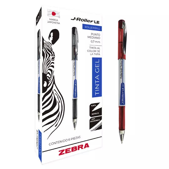 Bolígrafo Zebra J-Roller LE Punto Mediano 0.7mm Tinta Gel Color Rojo C/12 Pzas