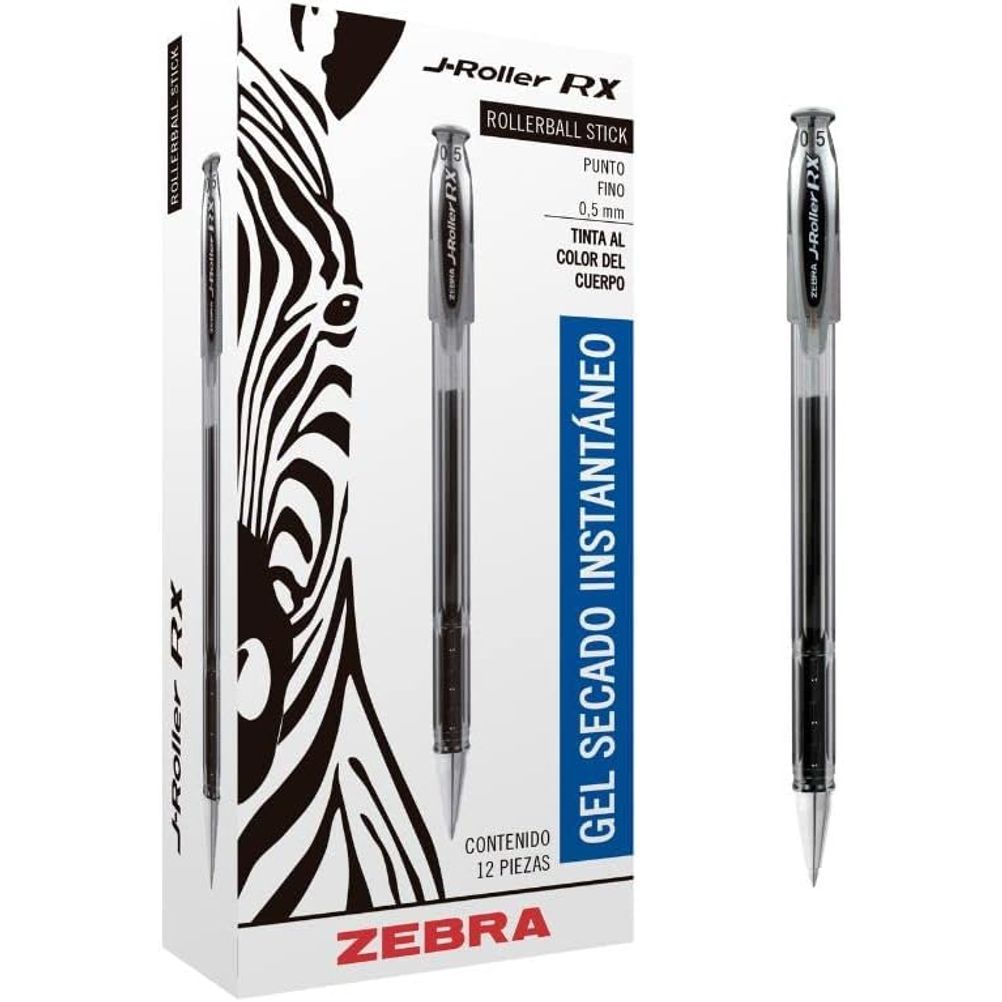 Bolígrafo Zebra J Roller RX Punta Mediana 0.7mm Tinta Gel Color Negro 6 Pieza(s)