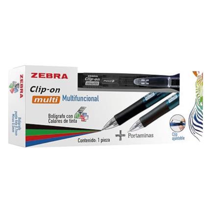 Bolígrafo Retráctil Zefra 502NGRMDB001 Punto Fina 0.7mm Tinta de Aceite 4 Colores + Lapicero Clip-On Color Negro