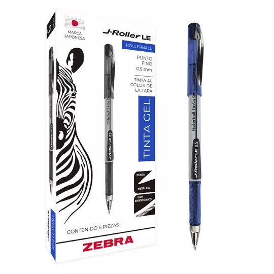 Bolígrafo Zebra J-Roller LE 8601-LE Punta Fina 0.5mm Tinta de Gel Color Azul 6 Pieza(s)