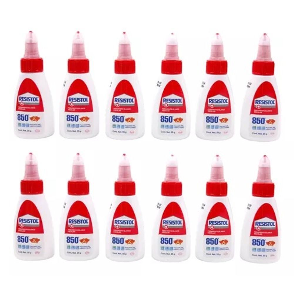 Pegamento Liquido Resistol 850 de 35gr Polipropileno Color Blanco Paquete con 12 Pieza(s)