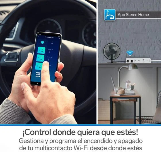 Multicontacto Wi-Fi* de 4 salidas horizontales y triple cargador USB