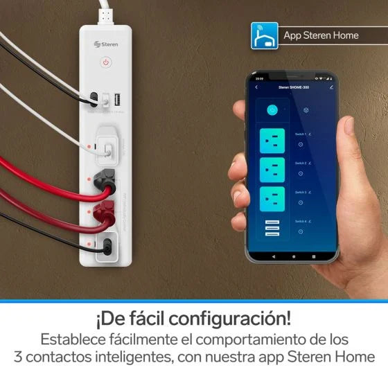 Multicontacto Wi-Fi* de 4 salidas horizontales y triple cargador USB