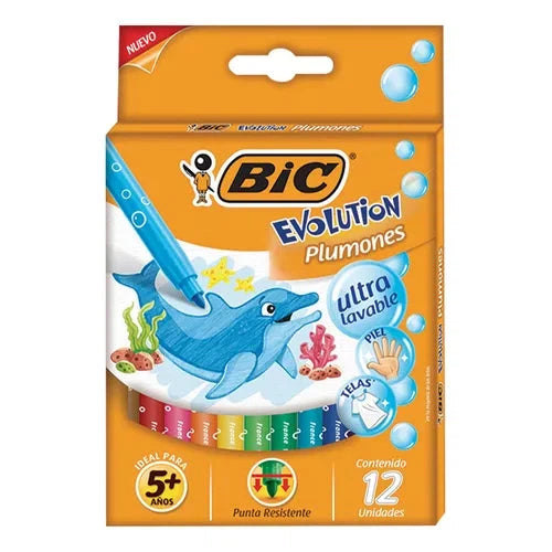 Plumón Bic Evolution Ultra Lavable Colores Intensos 12 Pzas
