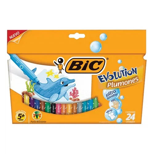 Plumón Bic Evolution Ultra Lavable Colores Intensos 24 Pzas