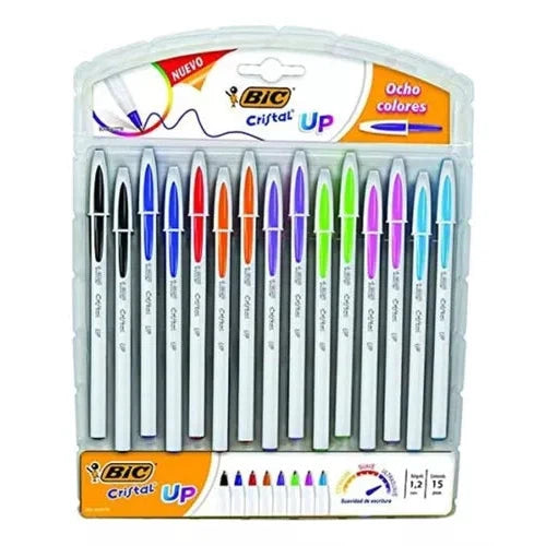 Pluma Bic Cristal Up Escritura Ultra Suave 1.2 Mm 15 Piezas