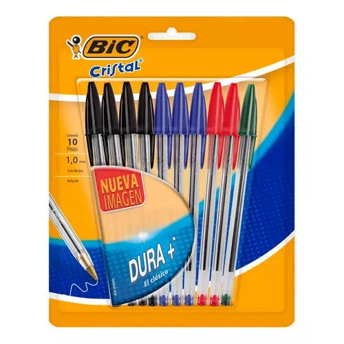 Pluma Lapicero Bic Dura+ Clásico Punto Mediano 1.0 Mm 10 Pzs