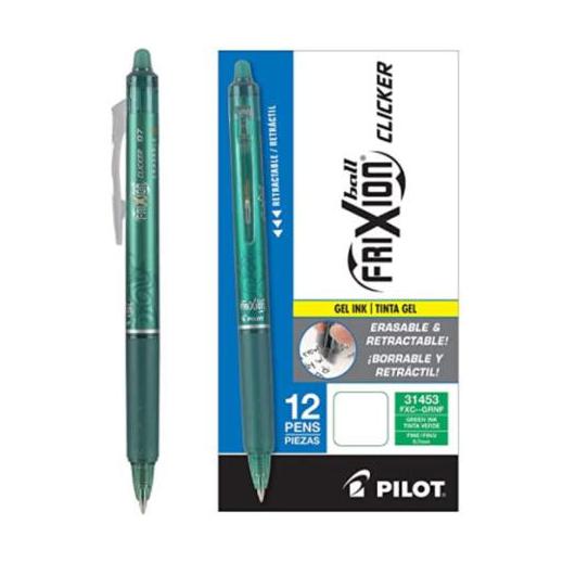Pilot Bolígrafo Frixion Clicker, Punto Fino de 0.7mm, Paquete de 12 Piezas, Verde