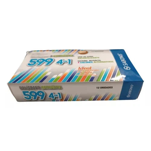 Pluma Bolígrafo Retráctil 599 Sabonis 4 En 1 Grip Goma 12 Pz