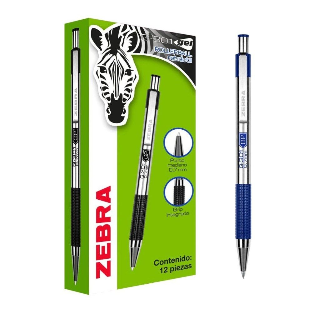 Bolígrafo Zebra 8904-00 Punta Media Retráctil Gel Negro, Azul 12 Pieza(s)