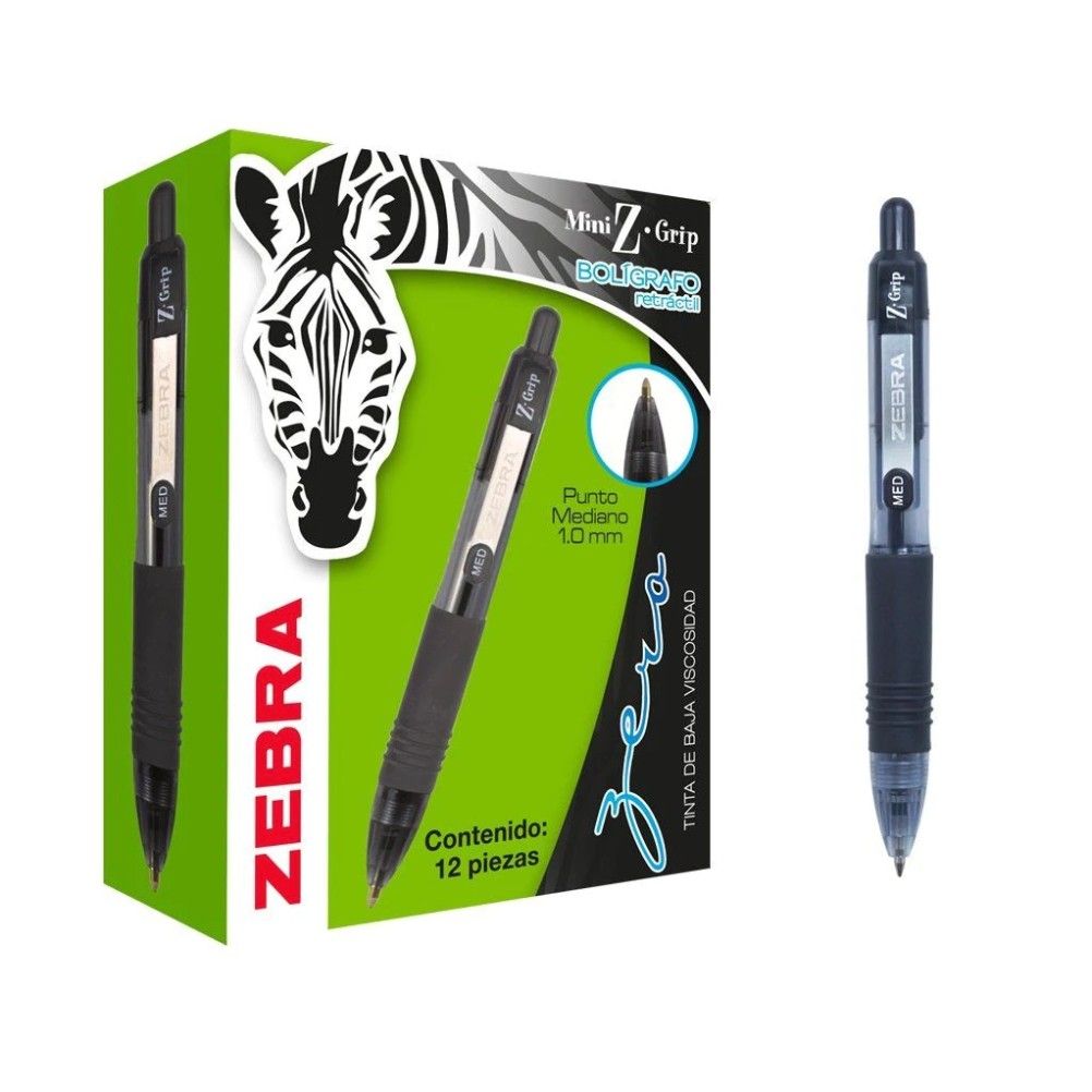 Bolígrafo Zebra 7907-00 Punta Media Retráctil Negro 12 Pieza(s)