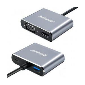 BRobotix Docking Station 4 en 1 USB C, 1x USB 3.0, 1x HDMI, 1x USB 3.0, 1x VGA, 1x USB C, Plata