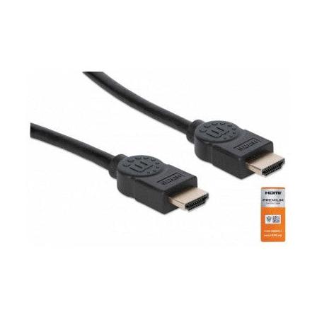 Manhattan Cable con Certificación Premium HDMI 2.0 Macho - HDMI 2.0 Macho, 4K, 60Hz, 1 Metro, Negro