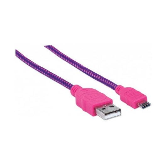 Manhattan Cable con Recubrimiento Textil USB 2.0 A Macho - Micro USB 2.0 B Macho, 1 Metro, Rosa/Morado