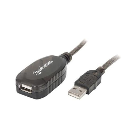 Manhattan Cable de Extensión Activa USB de Alta Velocidad Encadenable, USB A Macho - Hembra, 20 Metros, Negro