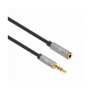 Manhattan Cable Extensión AUX 3.5mm Macho - 3.5mm Hembra, 5 Metros, Negro/Plata