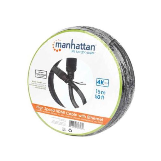 Manhattan Cable HDMI de Alta Velocidad con Canal Ethernet, HDMI Macho - HMDI Macho, 4K, 30Hz, 15 Metros, Negro