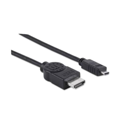 Manhattan Cable HDMI de Alta Velocidad con Canal Ethernet, HDMI Macho - micro HMDI, 4K, 30Hz, 2 Metros, Negro